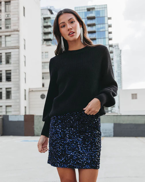 Viva La Vida Sequin Velvet Mini Skirt - Midnight Blue | VICI