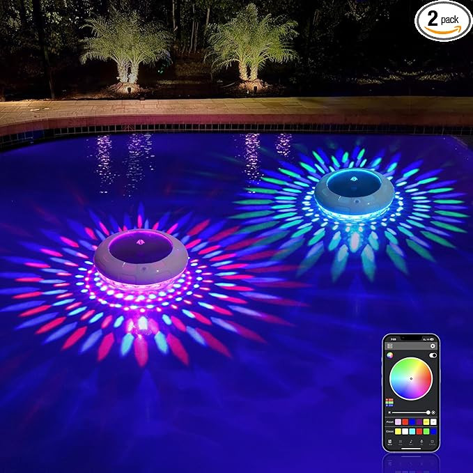 Floating Pool Lights with APP, 6.5 Inch Dynamic RGB Color Changing Solar Pool Lights That Float, ... | Amazon (US)