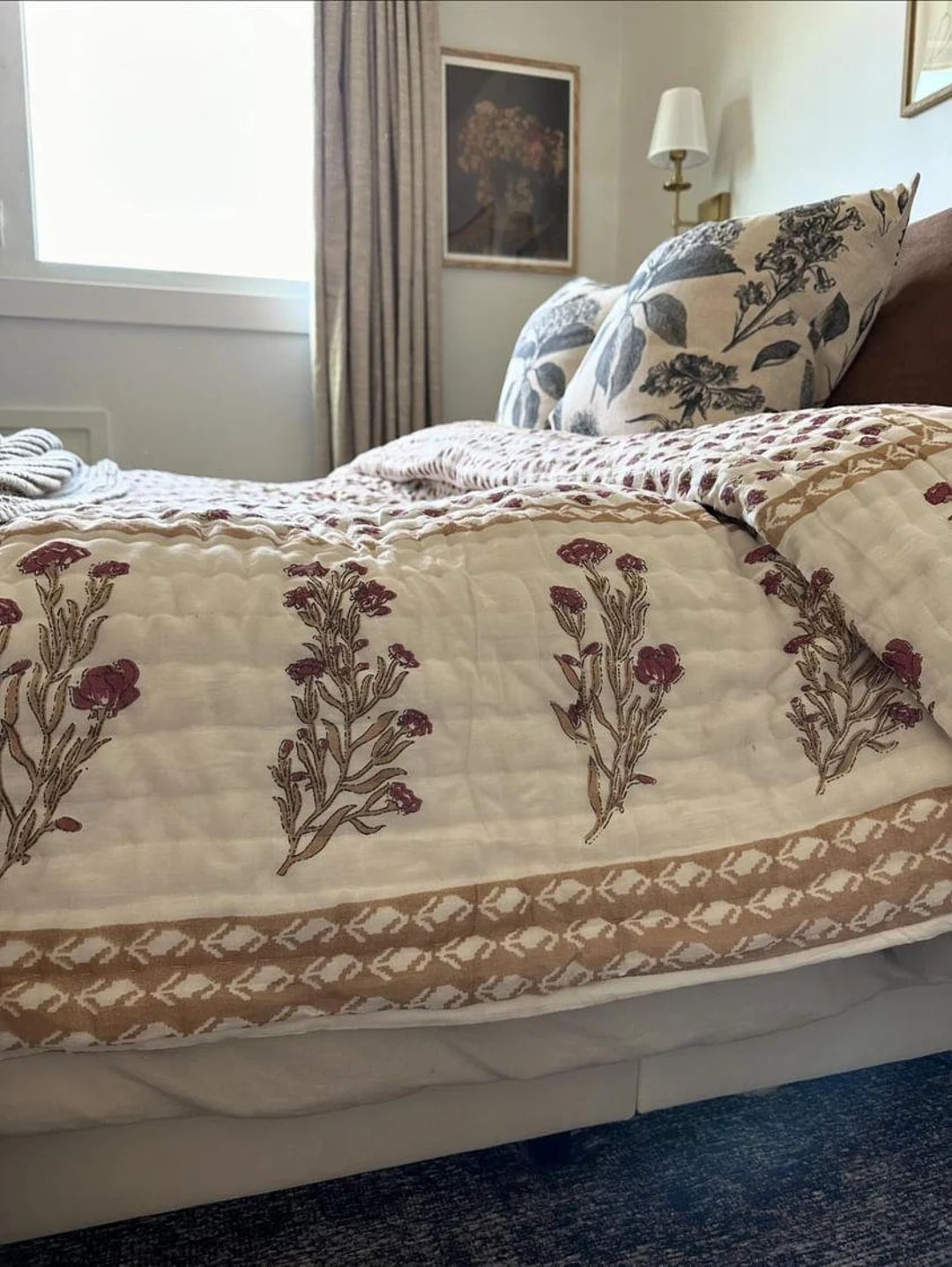 Handmade Kantha Floral Cotton Quilt  Reversible Quilt Soft Cotton Quilt Throw Bedspread Block Pri... | Etsy (US)