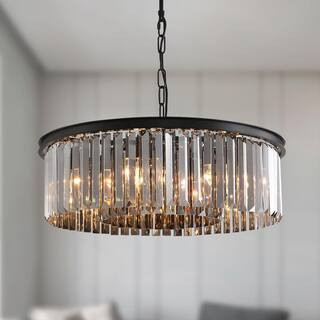 22 in. 6-Light Black Crystal Modern Chandelier Drum Crystal Chandelier Dining Room Pendant Lighti... | The Home Depot