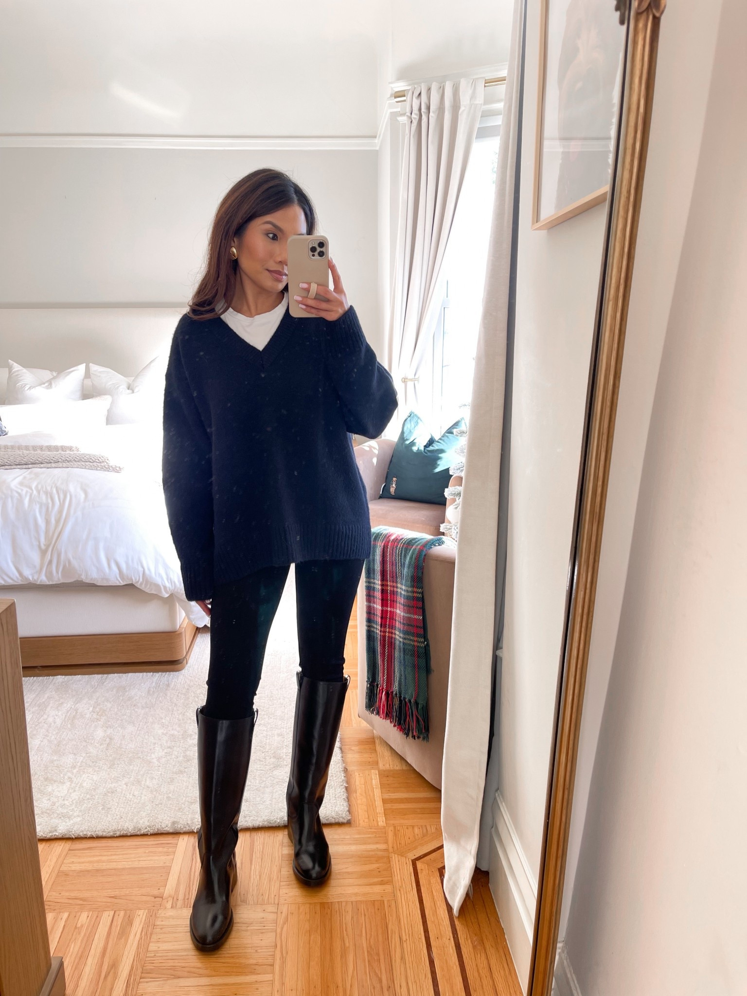 Today’s outfit! Loving the classic silhouettes ☺️ and my dream riding boots! Also linked a more affordable option. These legging pants are a thicker material which is so nice to wear with sweaters and they have a zip on the side! A little long on me but they work with boots! 

Sizing:
Sweater - oversized fit, tts, xs
Leggings - tts, xs
Boots - tts 

#LTKFindsUnder100 #LTKPetite #LTKootd