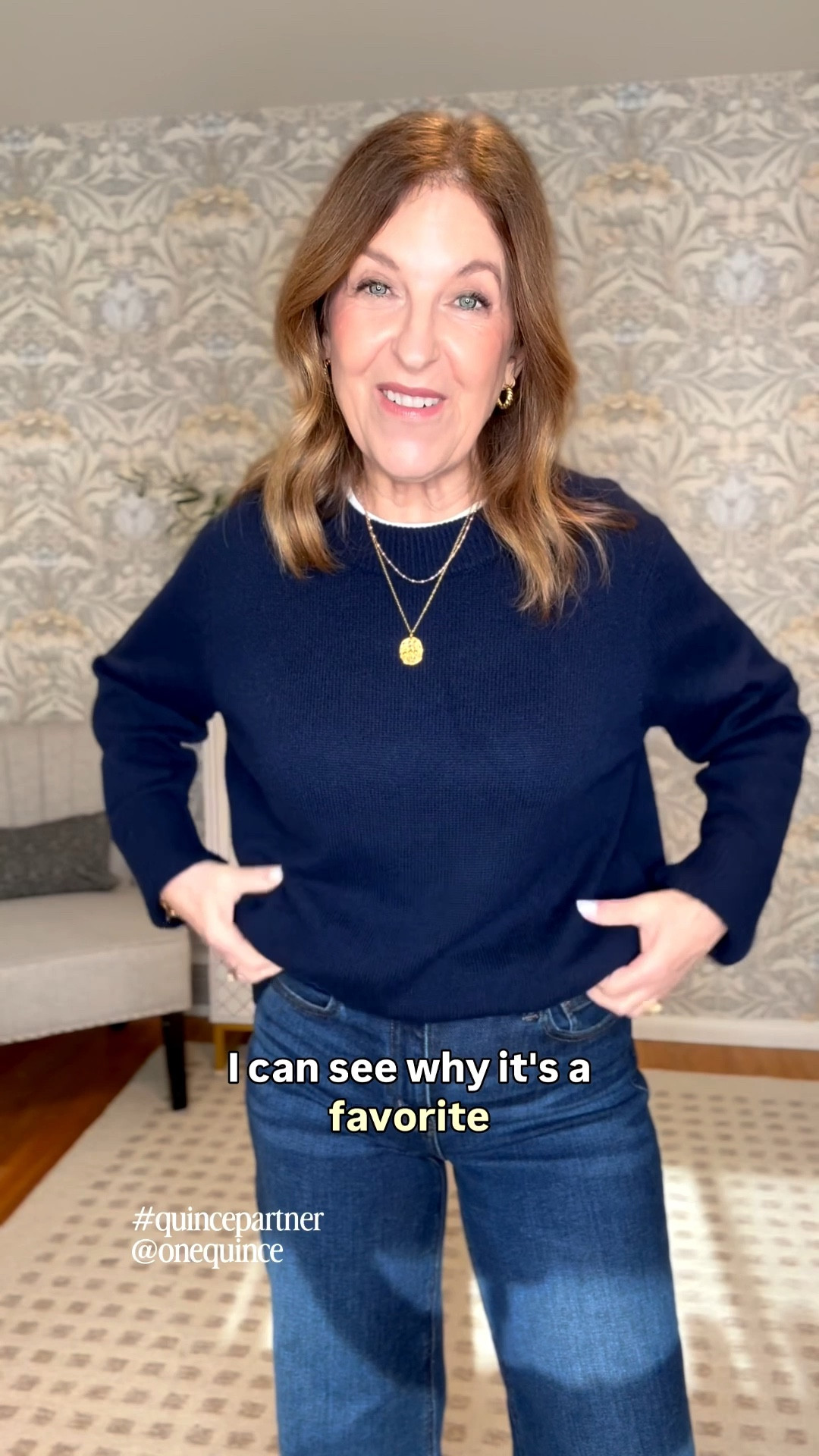 I can see why this is a favorite sweater! It's soft, feels luxe, and is so chic.  I like the oversized style both tucked in and left out. 

It runs oversized, and I wear a size XS.  I have it in grey, black, and navy, and they are basics I count on. I think you will too. 

I'm also wearing the Bella wide-leg jeans. They are cute and comfy. They run tts, and I'm wearing a size 26 with a 28” inseam. 

@onequince 
#quincepartner

#LTKPetite #LTKOver40 #LTKootd