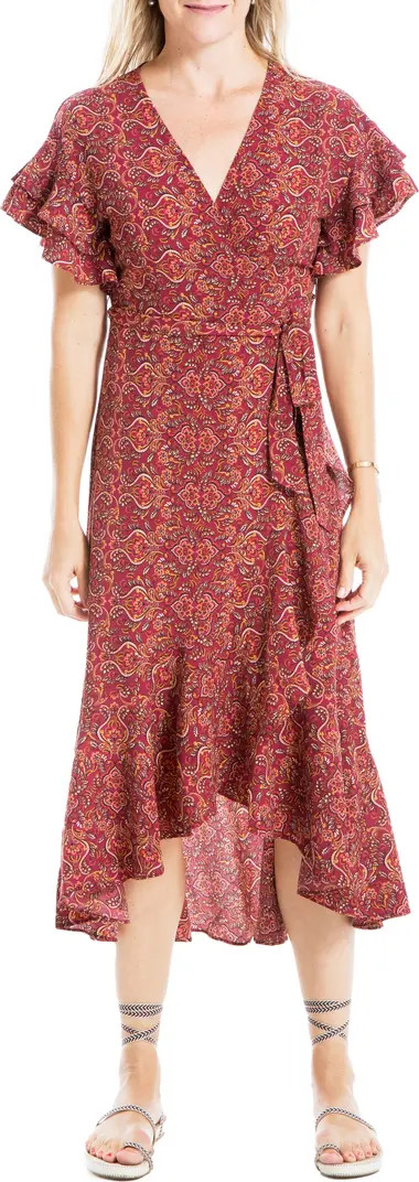 Ruffle Crepe High/Low Wrap Midi Dress | Nordstrom Rack