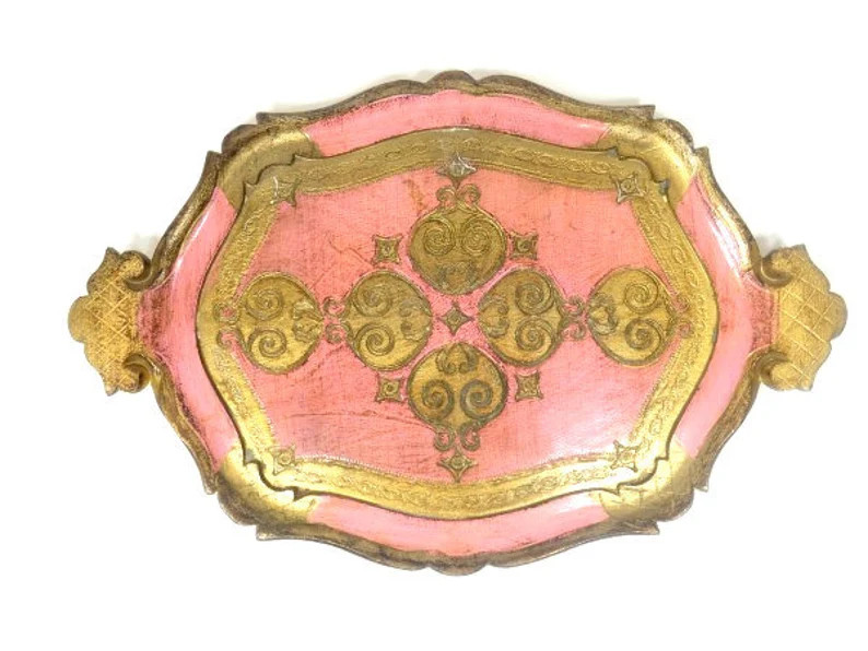 Vintage Italian Florentine Style Serving Tray Pink Gold Italian Style Tray Beautiful Serving Tray... | Etsy (US)