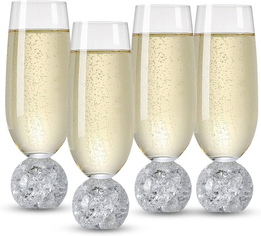Hanjue Lead-free Crystal Champagne Glasses Set of 4, 7 Oz Clear Champagne Flutes - Ideal for Gift... | Amazon (US)