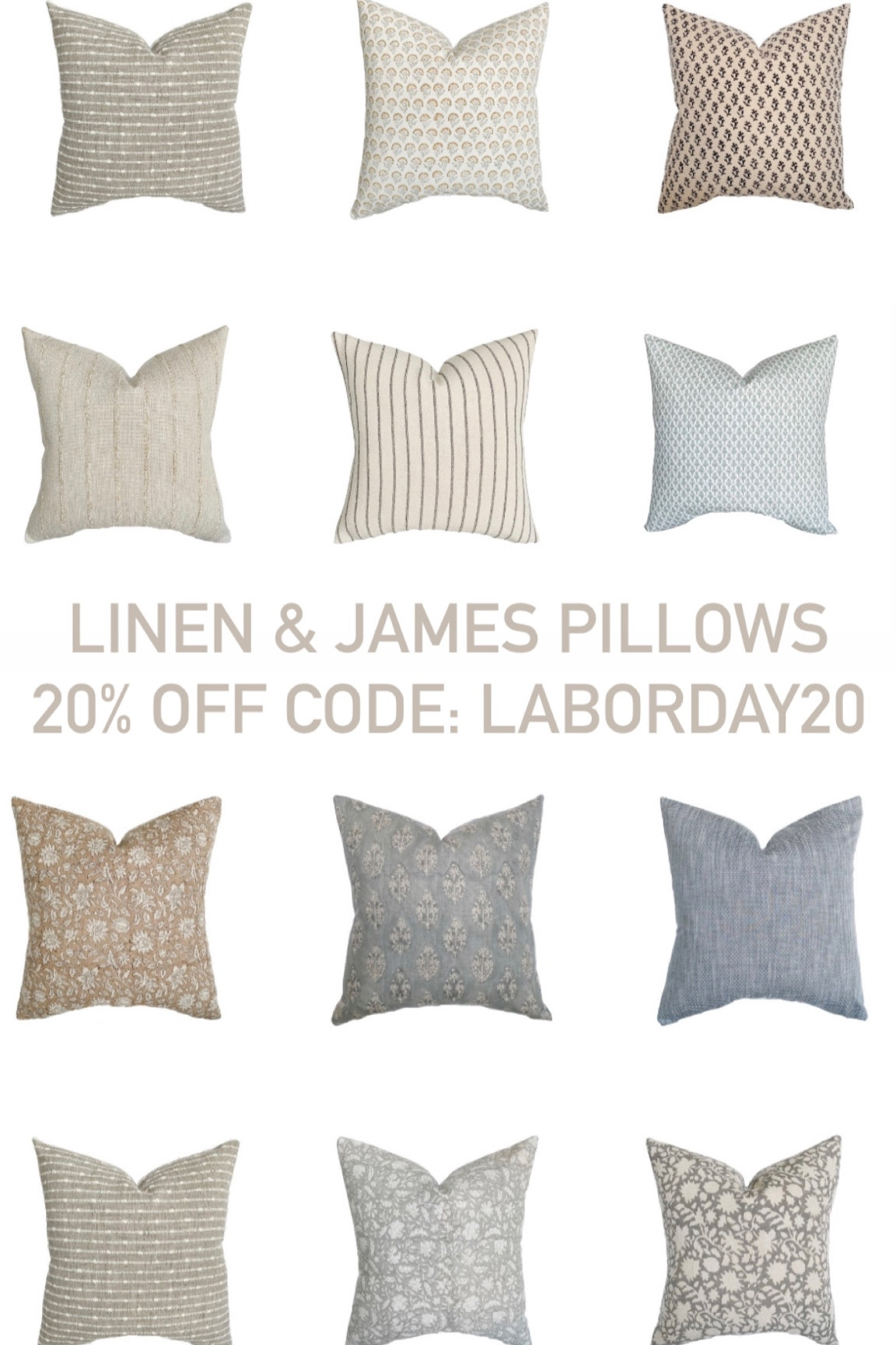 20% off Labor Day sale linen and James pillows 

#LTKsalealert #LTKSale #LTKhome