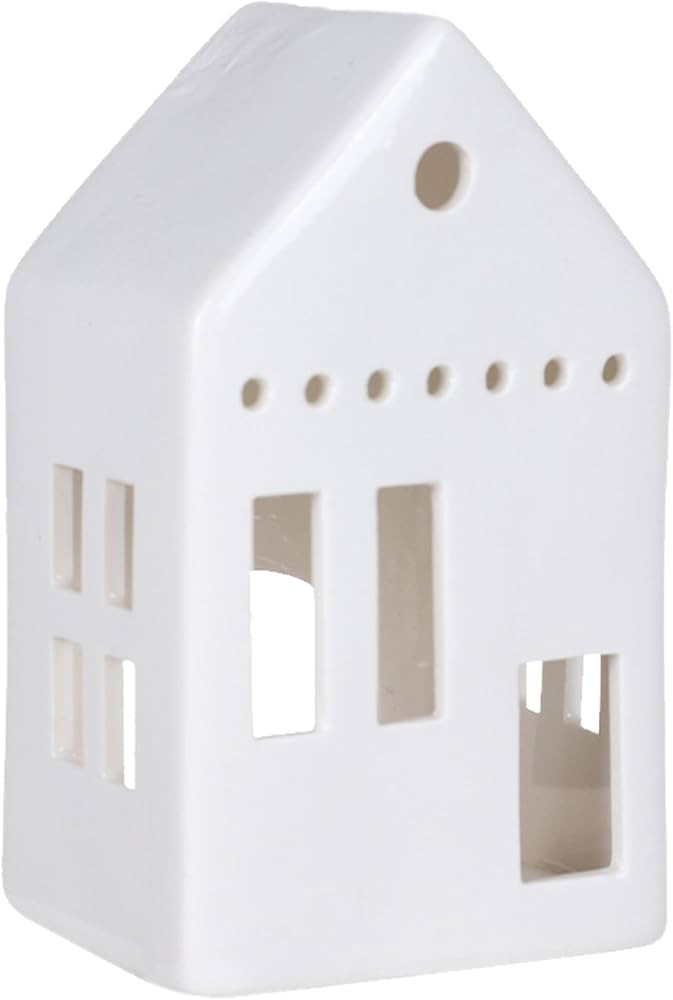 White Ceramic Tea Light Candle Holder Porcelain Porcelain White Gable Light House Town Scene Tabl... | Amazon (US)