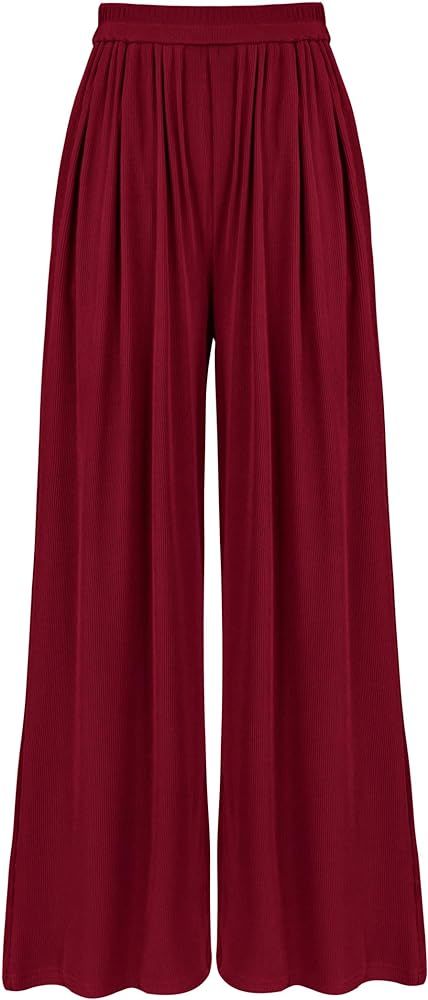 BTFBM Women's Casual Wide Leg Pants Spring Summer Clothes Pleated Elastic Waist Loose Palazzo Kni... | Amazon (US)