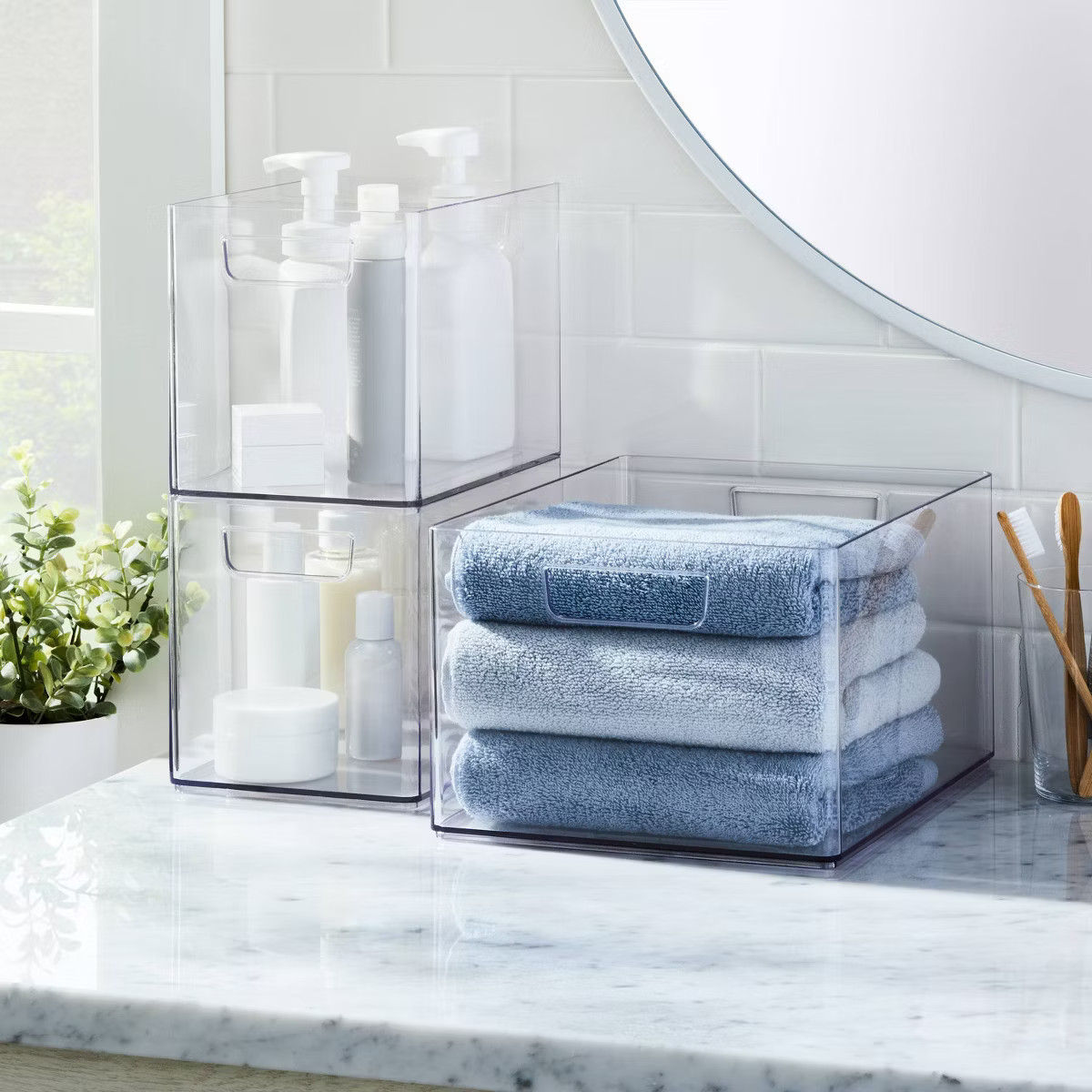 Medium Bathroom Organizer Bin with Handles Clear - Brightroom™: PETG, 6.5" Height, 9" Depth, 6"... | Target