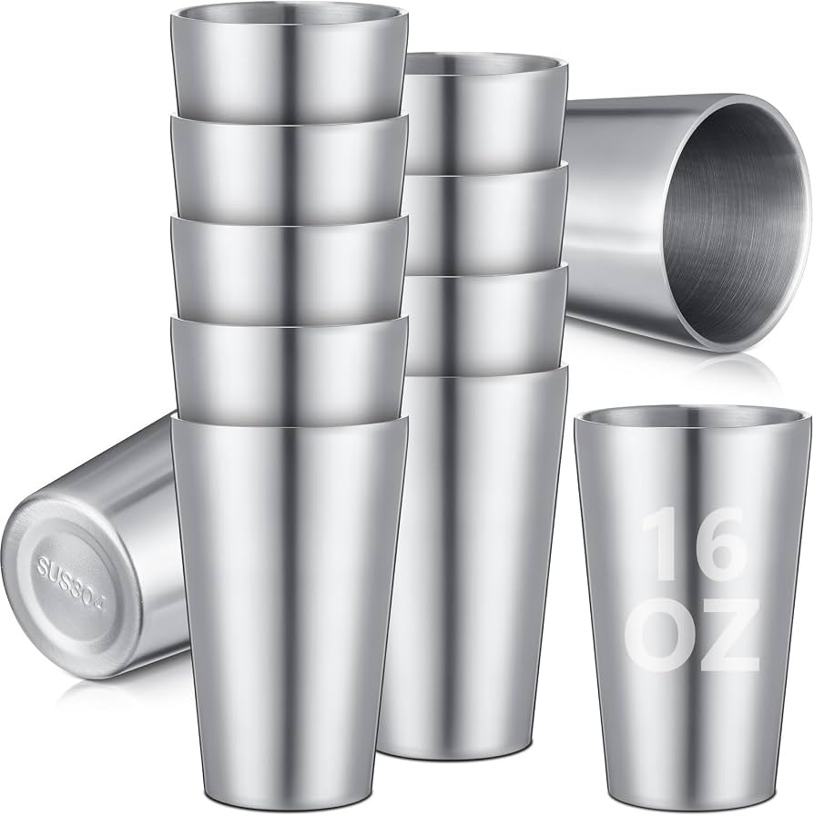 Ziliny 12 Pack 16oz Stainless Steel Cups Metal Pint Cup Tumbler Double Wall Vacuum Insulated Stac... | Amazon (US)