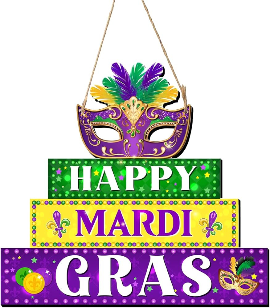 Mardi Gras Decorations-Happy Mardi Gras Sign Front Door Decor Happy Mardi Gras Wall Hanging Decor... | Amazon (US)