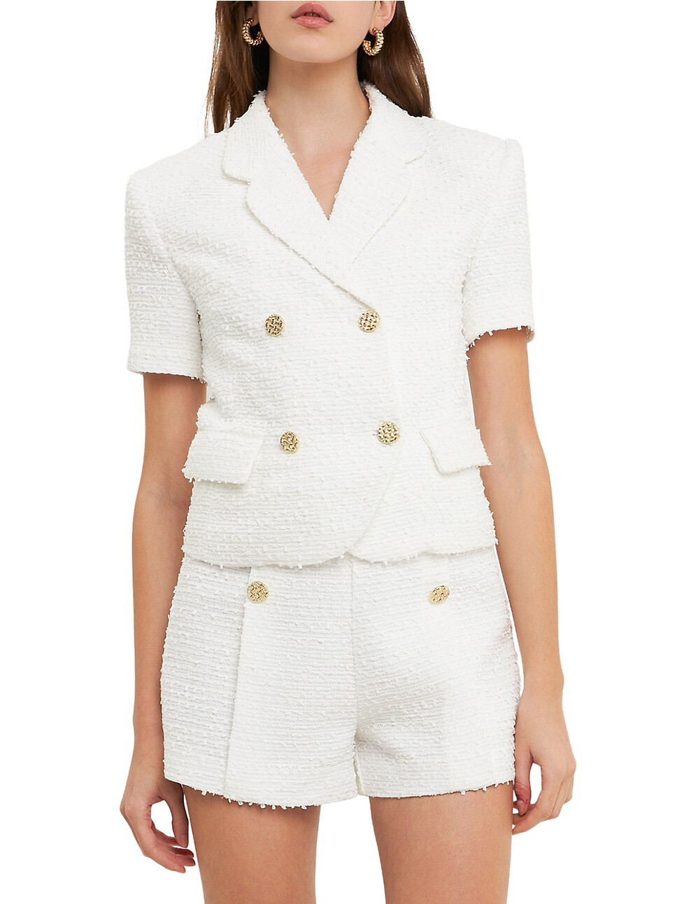 Tweed Round Collar Double Breast Short Sleeve Blazer | Saks Fifth Avenue