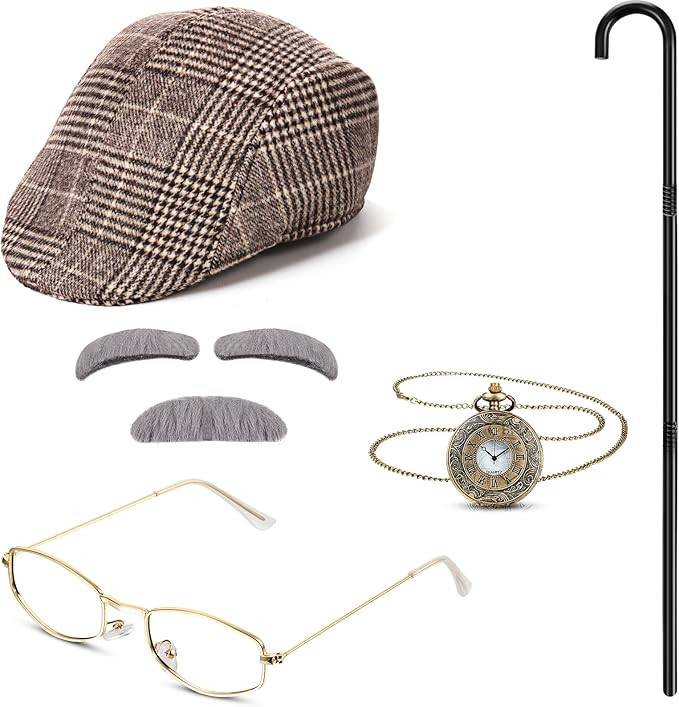 100th Day Old Man Costume 1920s Grandpa Accessories Newsboy Hat Glasses Moustache Eyebrows Pocket... | Amazon (US)