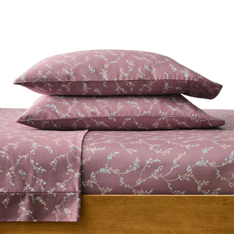 Better Homes & Gardens 4-Piece 300 Thread Count Lysia Floral Violet Gem Cotton Sateen Bed Sheet S... | Walmart (US)