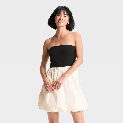 Women's Tube Bubble Mini A-Line Dress - A New Day™ Black/Cream XS | Target
