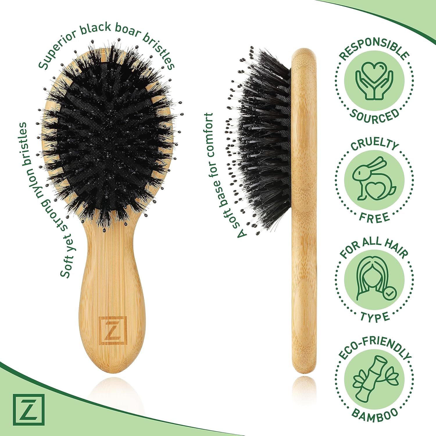 Natural Boar Bristle Hair Brush mini size, portable, easy carry for Women, Men, Kids; Dry and Wet... | Amazon (US)