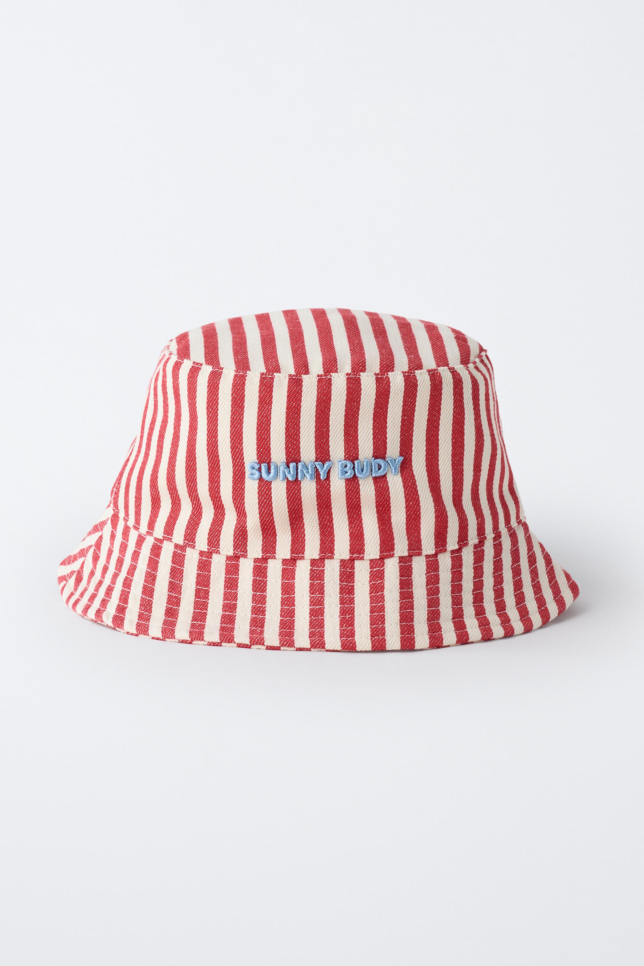 STRIPED BUCKET HAT WITH EMBROIDERED TEXT | Zara US