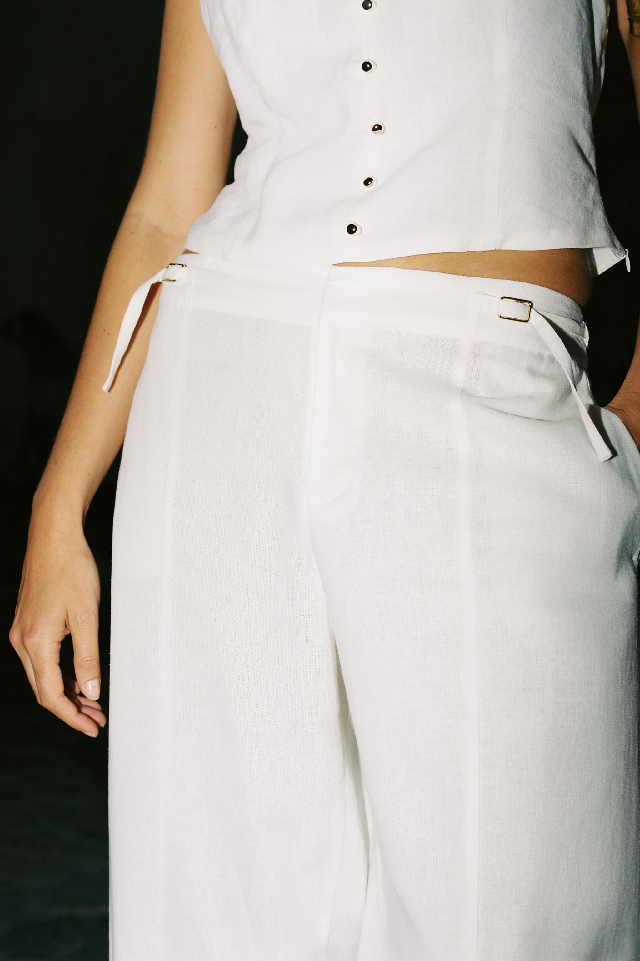 WIDE LEG LINEN BUCKLE PANTS | Zara US
