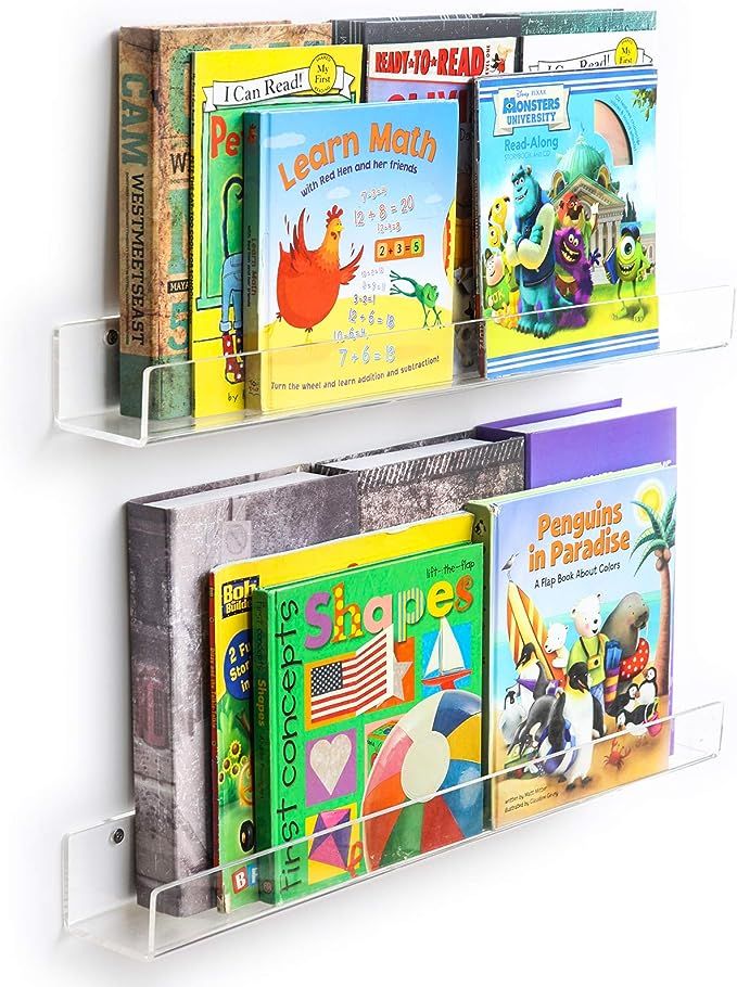 NIUBEE Acrylic 2 Packs Invisible Floating Bookshelves 24 inches,Kids Clear Wall Bookshelves Displ... | Amazon (US)
