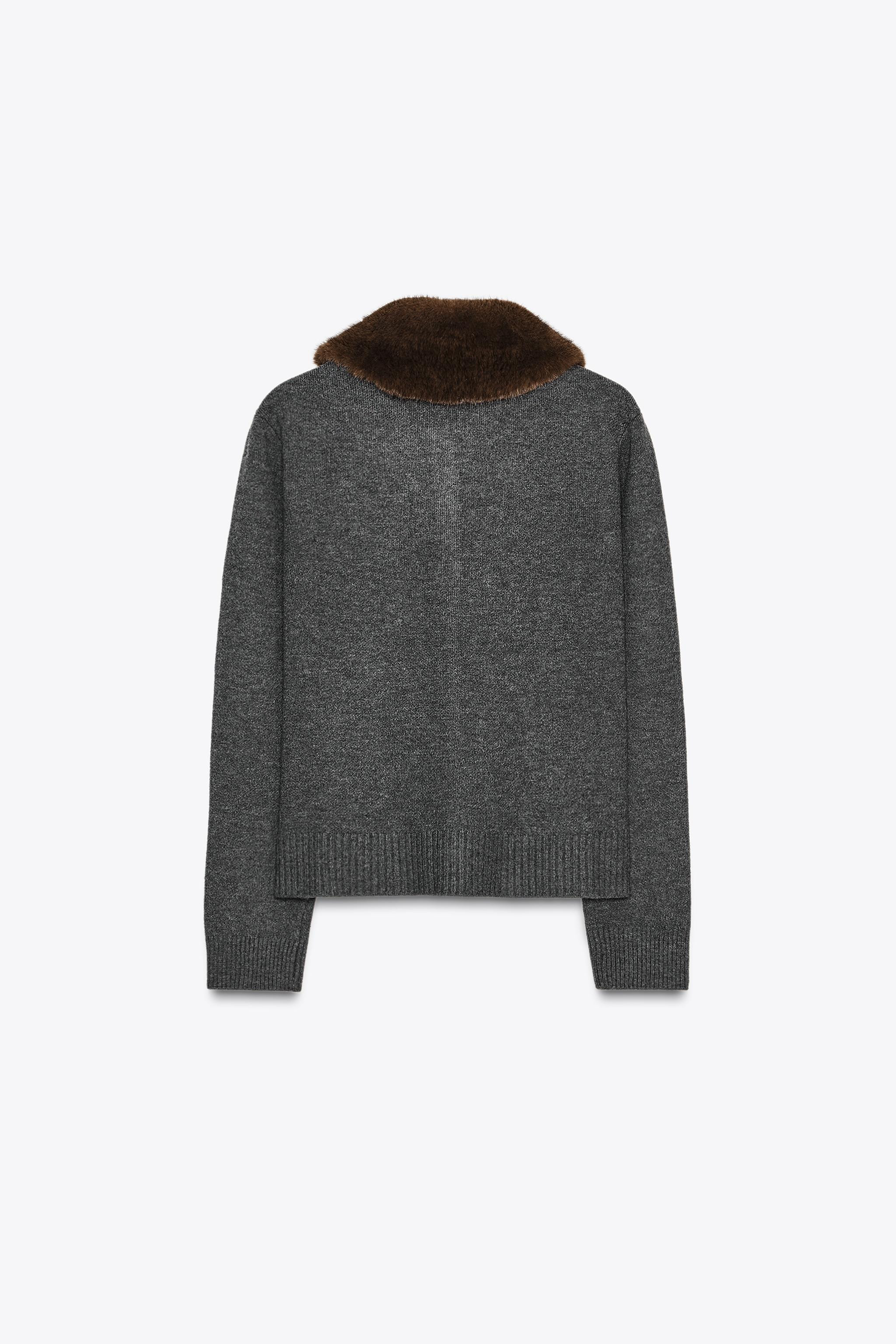 FAUX FUR LAPEL CARDIGAN | Zara UK