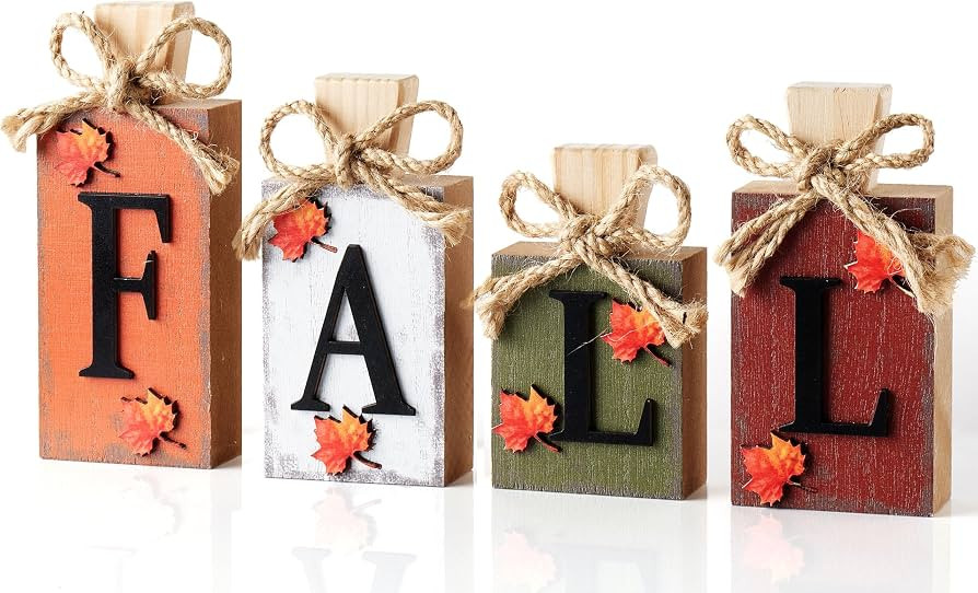 BlcTec Fall Decorations for Home, Double-Sided Wooden Table Sign with Raised 3D FALL Letters & Ma... | Amazon (US)