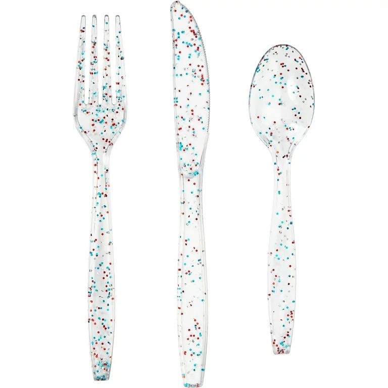 Way to Celebrate 4th of July Red, White, and Blue Glitter Assorted Cutlery 30 ct. - Walmart.com | Walmart (US)