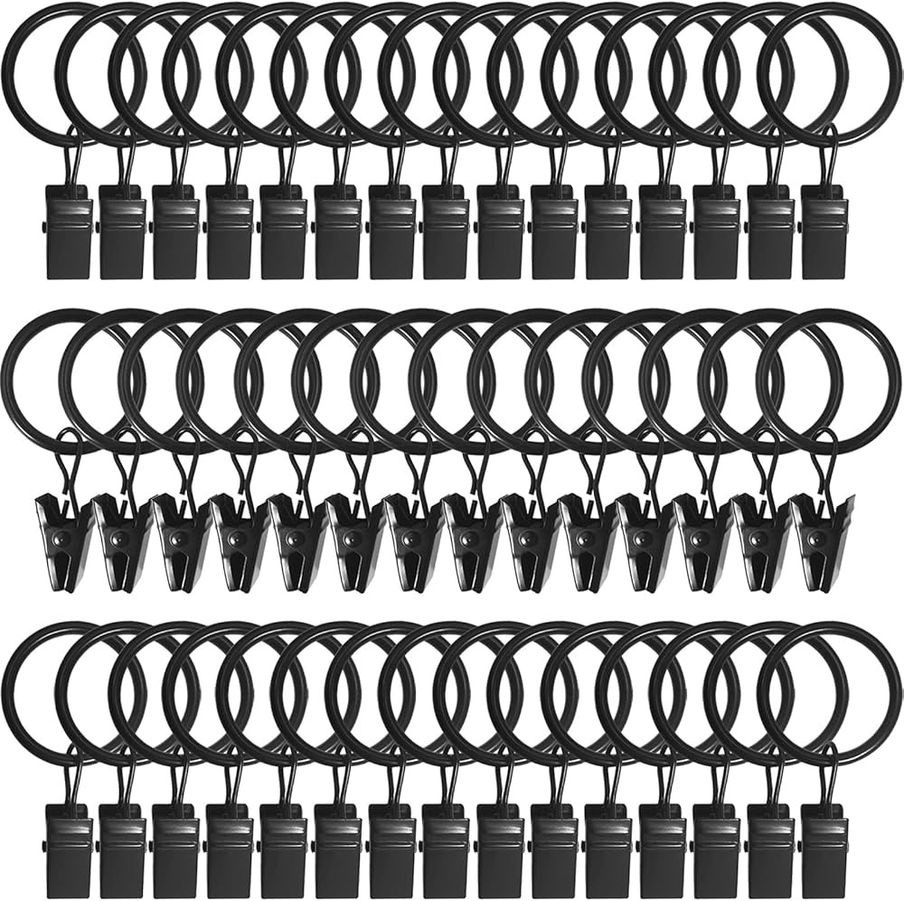 AMZSEVEN 44 Pack Metal Curtain Rings with Clips, Drapery Clips with Rings, Drapes Rings 1 in I D,... | Amazon (US)