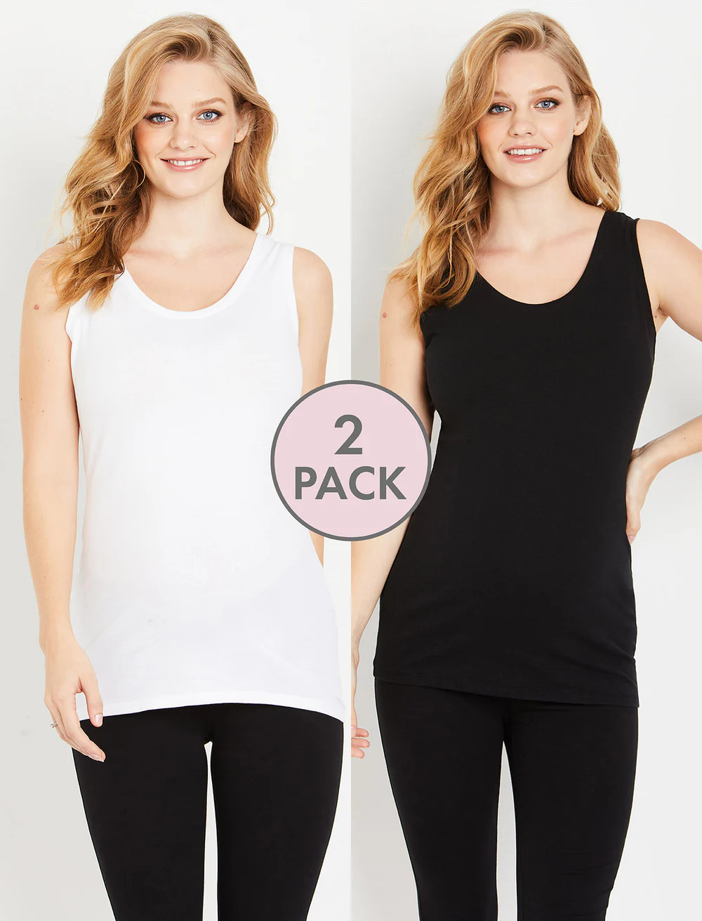 BumpStart Scoop Neck Maternity Tank Top (2 Pack) - Black/White | Motherhood Maternity