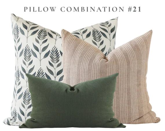 Pillow Combination Set, Botanical Pillow Covers, Designer Pillow, Hmong Pillow Cover, Green Linen... | Etsy (US)