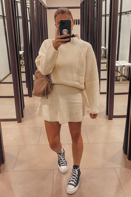 Autumn winter style, autumn winter fashion, cream knitted skirt set, casual style, outfit inspiration, converse shoes, Mango, H&M, River island 

#LTKSeasonal #LTKstyletip #LTKeurope