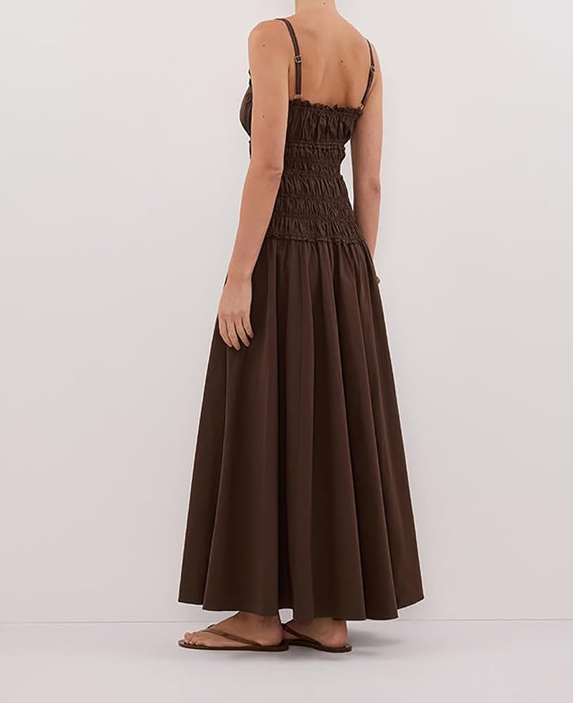 Womens Summer Spaghetti Strap Maxi Dress Scoop Neck Ruched Flowy Long Dresses Casual Sleeveless C... | Amazon (US)