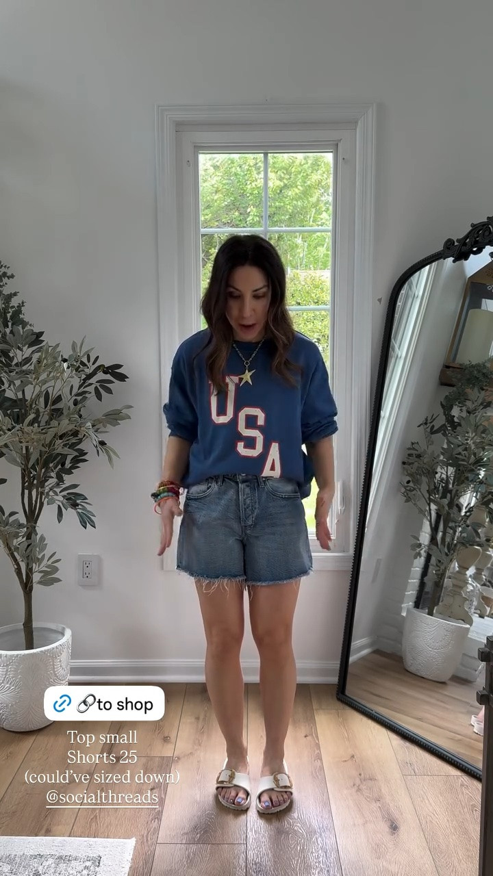 Small USA sweatshirt. 25 denim shorts. Could’ve done 24.

#LTKOver40
