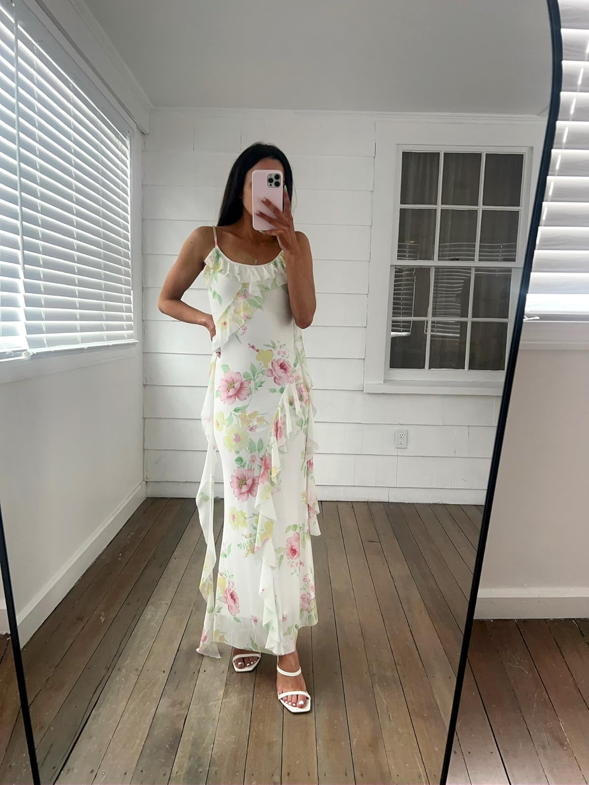 Spring / summer dress- in XS, heels true to size. Floral maxi dress/white heels
 

 #LTKSummerEdit #LTKSeasonal #LTKPetite
