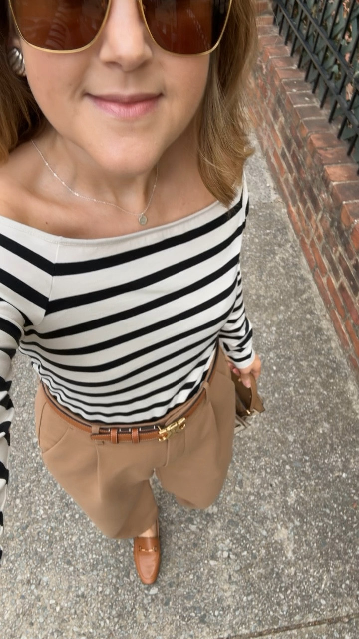 My birthday dinner outfit for an early bird dinner. It was around 70 last night when we went out, so this outfit was perfect for the spring temperature! I’m wearing a striped off the shoulder top, tailored trousers, and a cognac belt with loafers since I knew we’d be walking a lot!

#LTKSeasonal #LTKstyletip #LTKfindsunder100