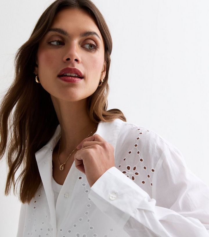 Off White Cotton Broderie Front Shirt | New Look | New Look (UK)