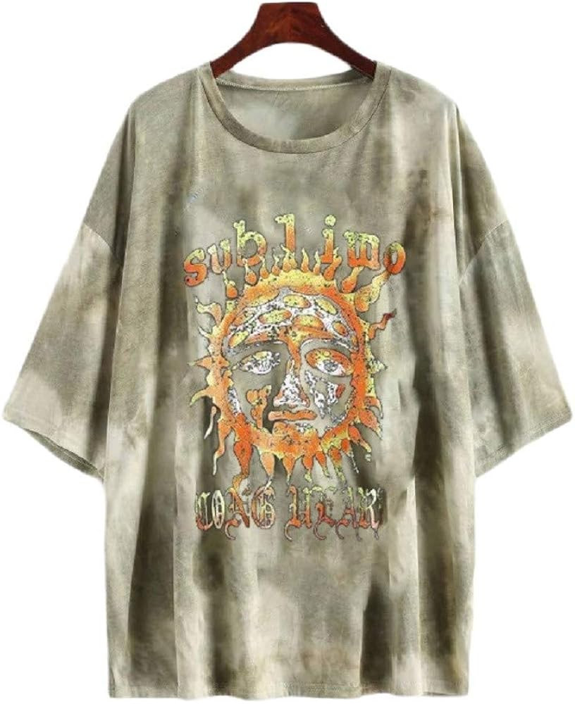 Fenxxxl Women's Short Sleeve Round Neck Oversized Shirt Graphic Tee Loose Casual Tshirt Tops | Amazon (US)