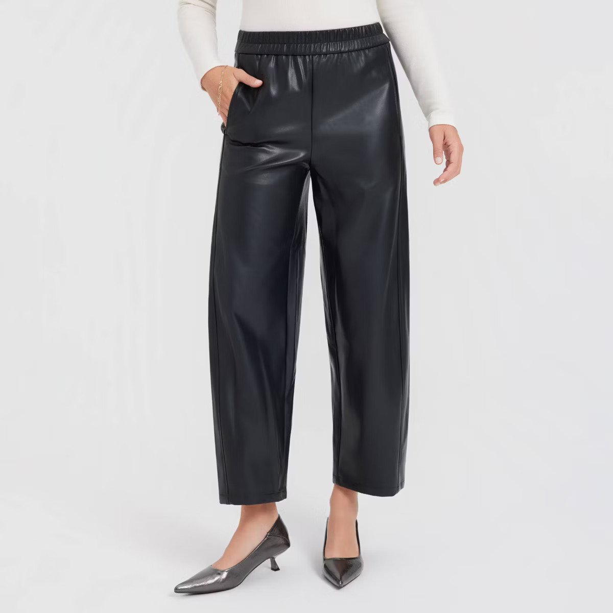 Women's Mid-Rise Barrel Leg Faux Leather Pull-On Pants - A New Day™ | Target