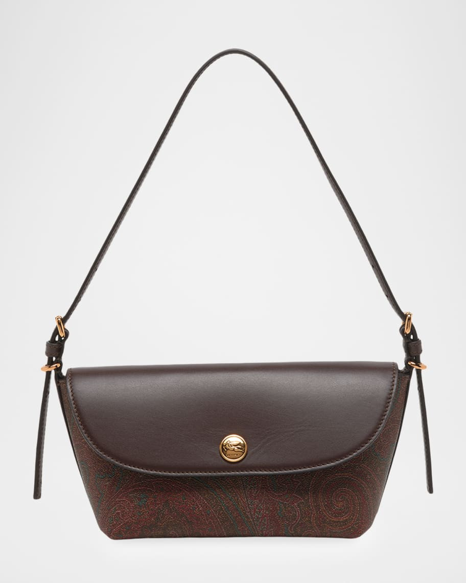 Etro Barchetta Leather & Paisley Jacquard Shoulder Bag | Neiman Marcus