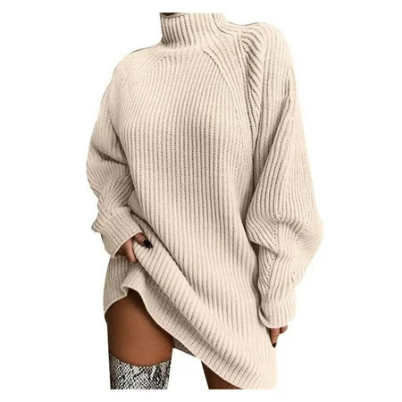 Beige Womens Sweatshirts New Sweater Mid Length Dress with Shoulder Sleeves and Half Turtleneck Sweater Going Out Tops for Women | Walmart (US)