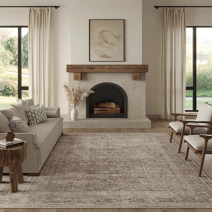 FMFUNCTEX 8x10 Washable Area Rug Vintage Neutral Distressed Large Taupe Non Slip Carpet for Livin... | Amazon (US)