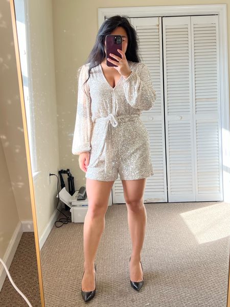 sparkly romper - use code for THANKJENNY for 25% off 

holiday outfit / holiday season / New Years outfit / New Years even outfit / holiday dress / New Years dress / New Year’s Eve Dress 

#LTKunder100 #LTKSeasonal #LTKHoliday
