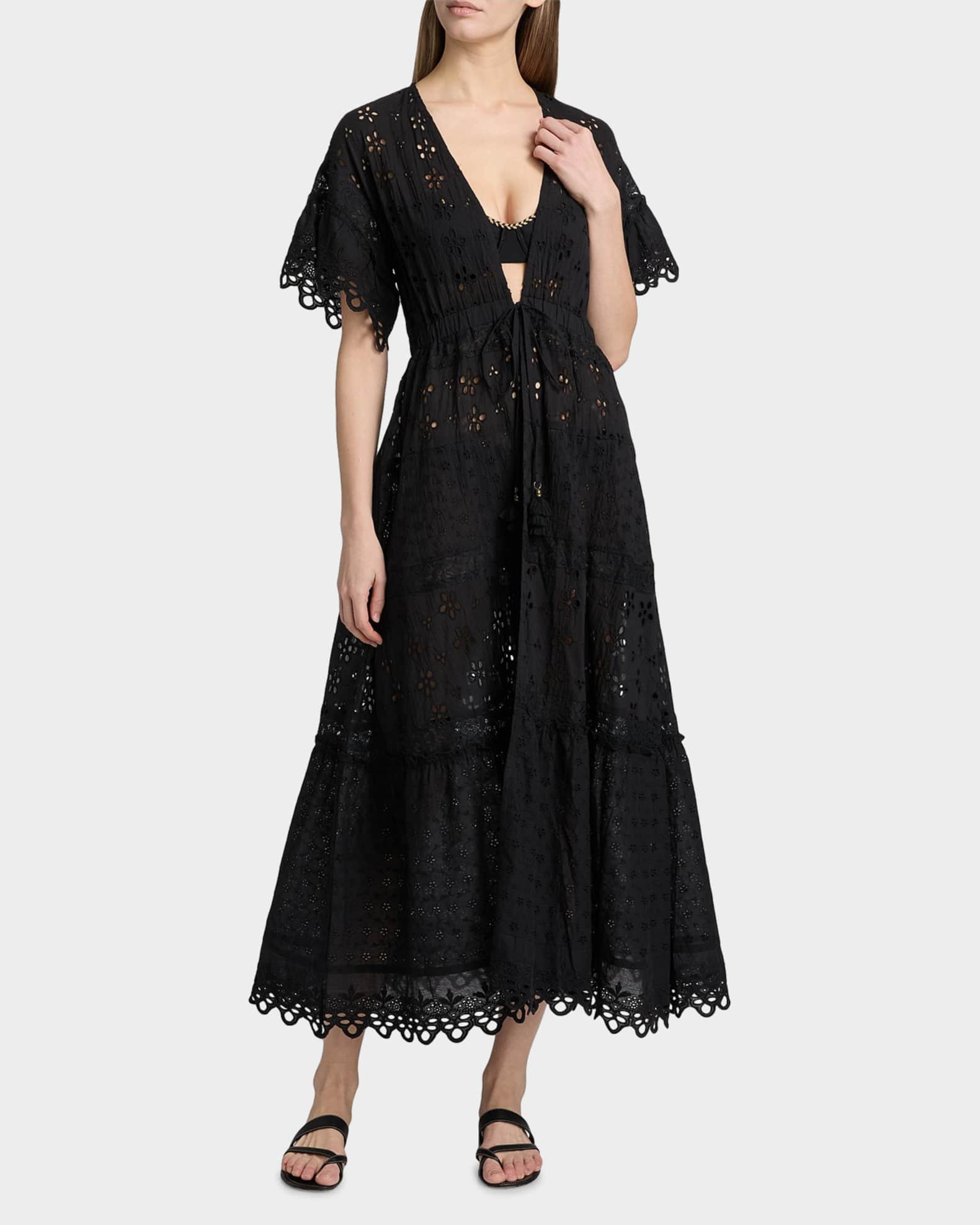Janis Eyelet Embroidered Maxi Kaftan Coverup | Neiman Marcus