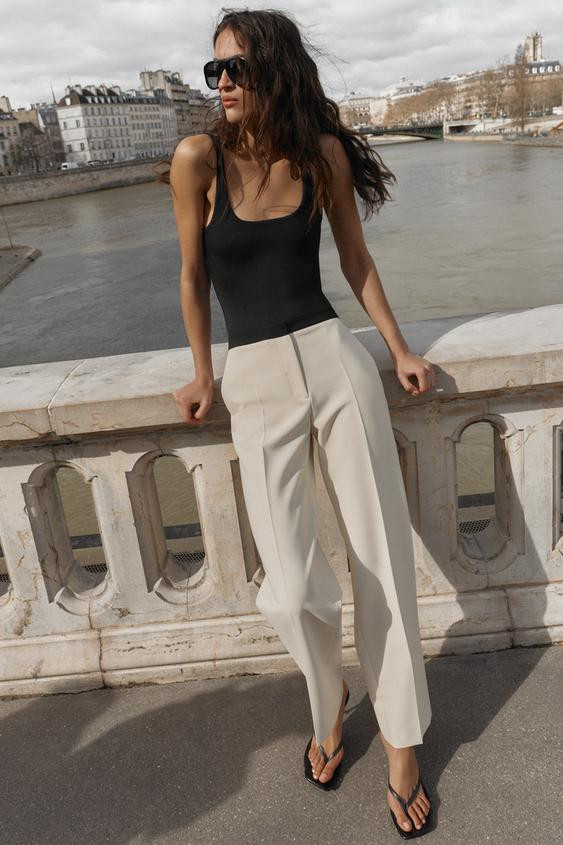 STRAIGHT-LEG TROUSERS WITH CONTRAST WAIST | Zara UK