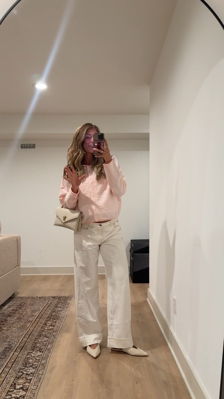 Last dinner out before baby! I already have & love this sweater in red, and now the pink and white is just as easy, comfy, and cute!

Size medium in cardigan and sized up 3 sizes in jeans for bump to a 29 long

#LTKootd #LTKTall #LTKBump