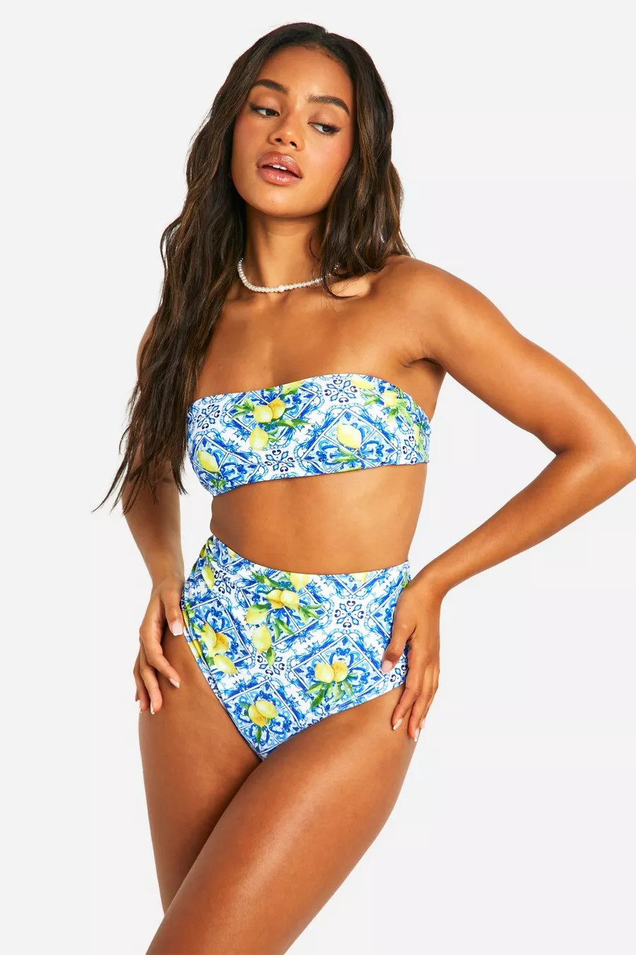 Lemon Tile Print High Waisted Bikini Brief | Boohoo.com (UK & IE)