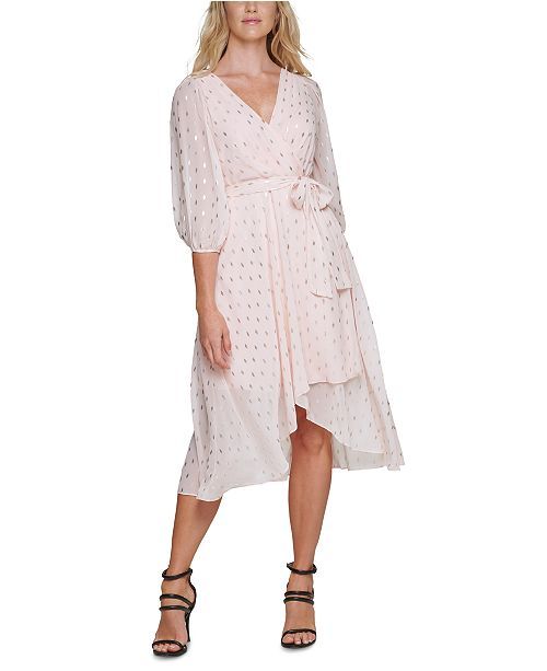 Foil-Dot Faux-Wrap Midi Dress | Macys (US)