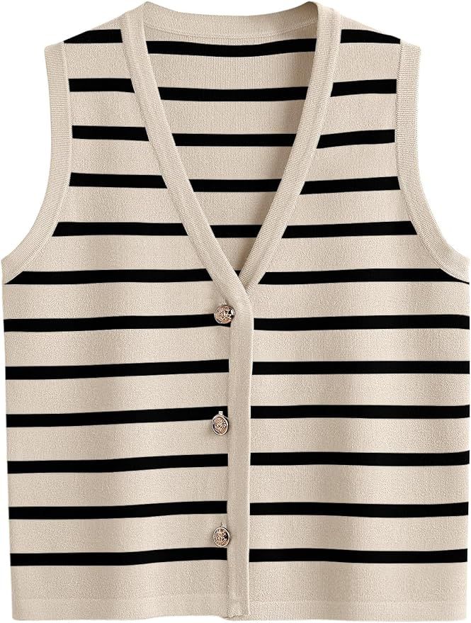 LILLUSORY Vest for Women Striped Dressy Tops Cropped Tank Tops 2024 Summer Sleeveless Button Up C... | Amazon (US)