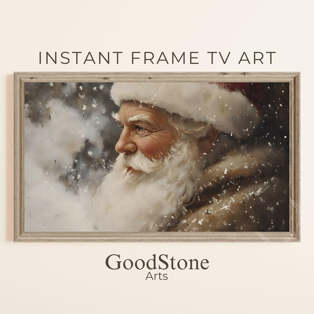 Vintage Santa Christmas Frame Tv Art, Neutral Holiday Santa Claus Painting Tv Digital Download, C... | Etsy (US)