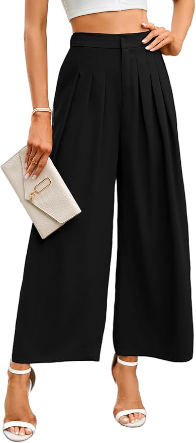 KOJOOIN High Waist Wide Leg Pants for Women, Dress Pants for Women Elastic Waist Pleated Loose Fi... | Amazon (US)