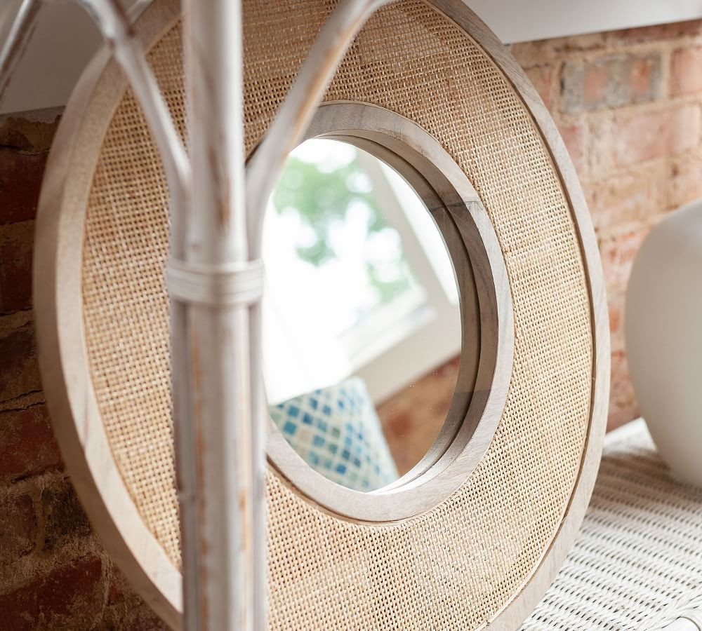 Arya Round Wooden Wall Mirror | Pottery Barn (US)